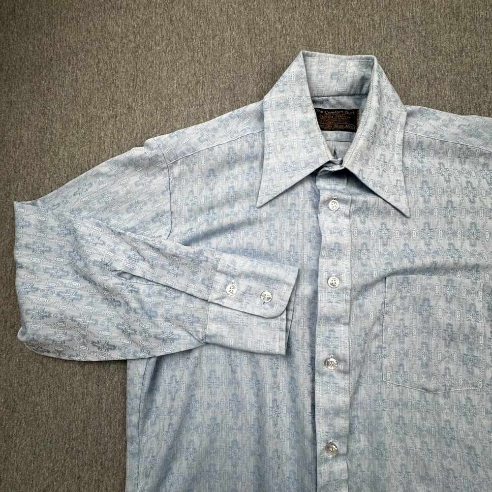 Perma Prest The Comfort Shirt Button Up Long Sleeve Mens XL Blue Geometric